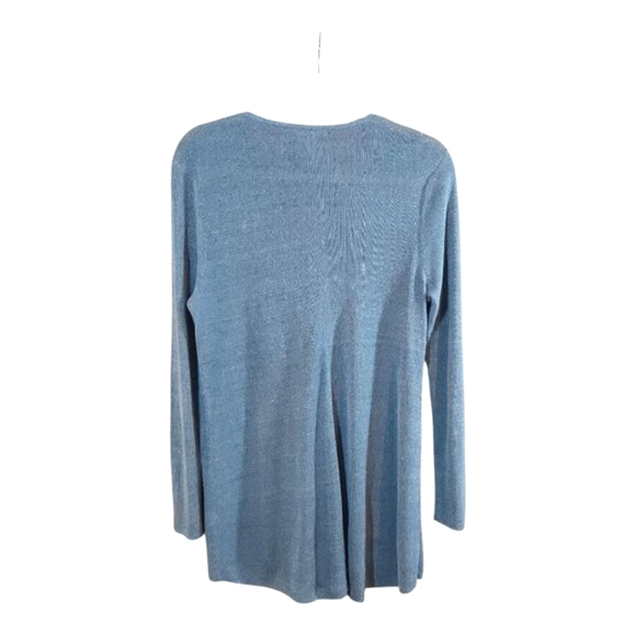 Eileen Fisher Blue Organic Linen Blend V-neck Hi-lo Tunic Sweater Women's Medium - Picture 7 of 9